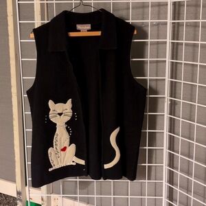 Women's cat vest tanjay size large black feels like wool